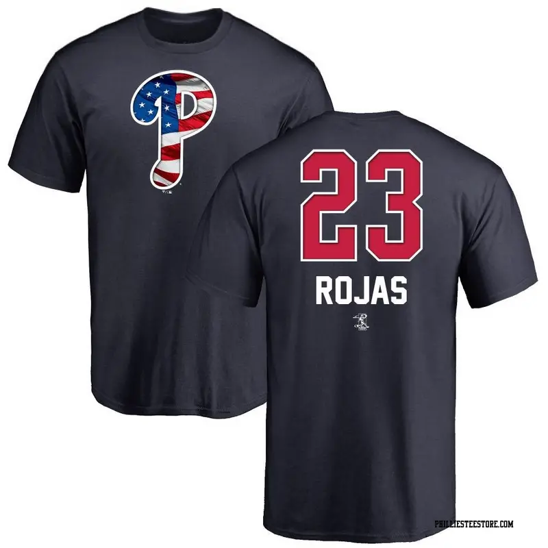 Men's Philadelphia Phillies ＃23 Johan Rojas Navy Name and Number Banner Wave T-Shirt