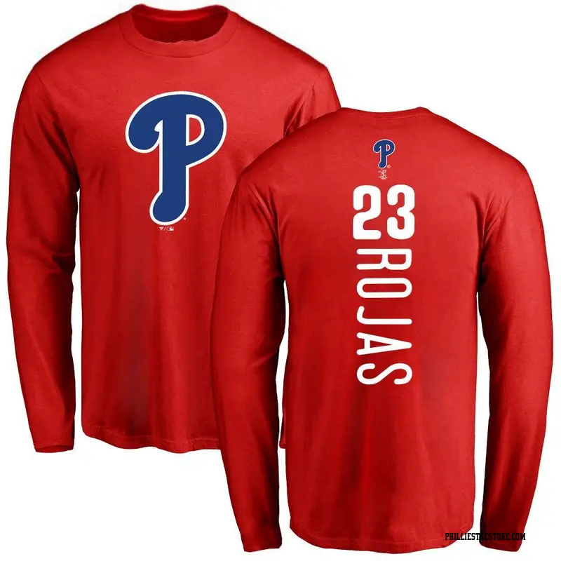 Men's Philadelphia Phillies ＃23 Johan Rojas Red Backer Long Sleeve T-Shirt