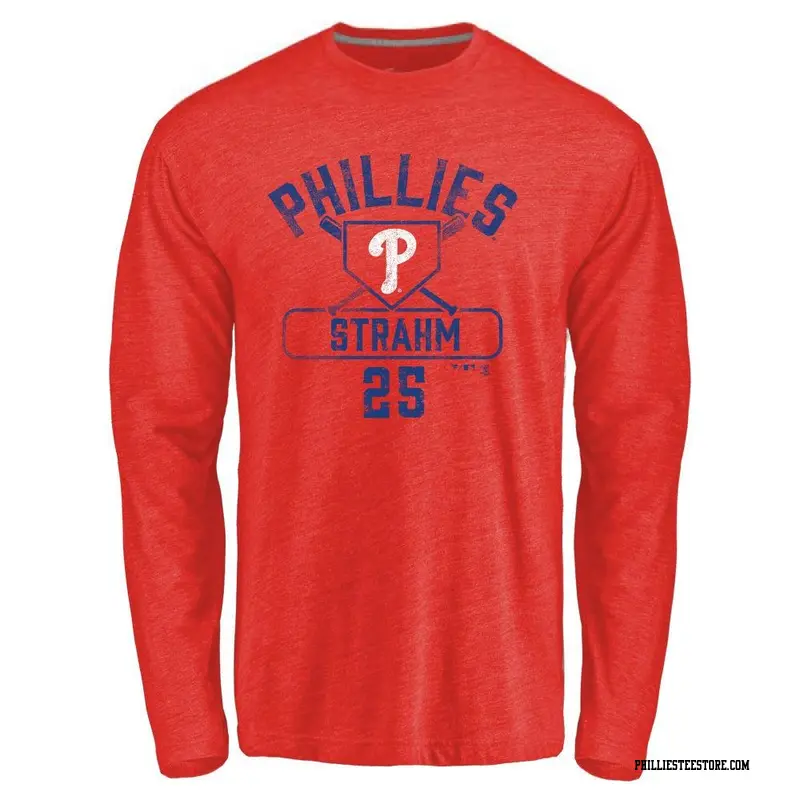 Men's Philadelphia Phillies ＃25 Matt Strahm Red Branded Base Runner Long Sleeve T-Shirt