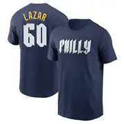 Men's Philadelphia Phillies ＃60 Max Lazar Navy 2024 City Connect Fuse Name & Number T-Shirt
