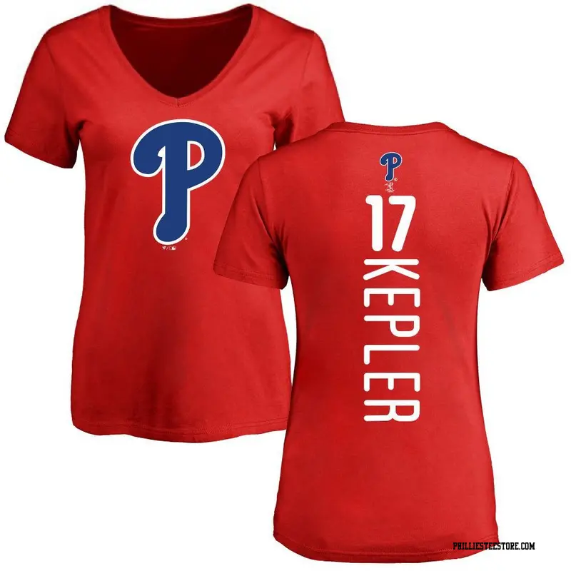Women's Philadelphia Phillies ＃17 Max Kepler Red Backer Slim Fit T-Shirt
