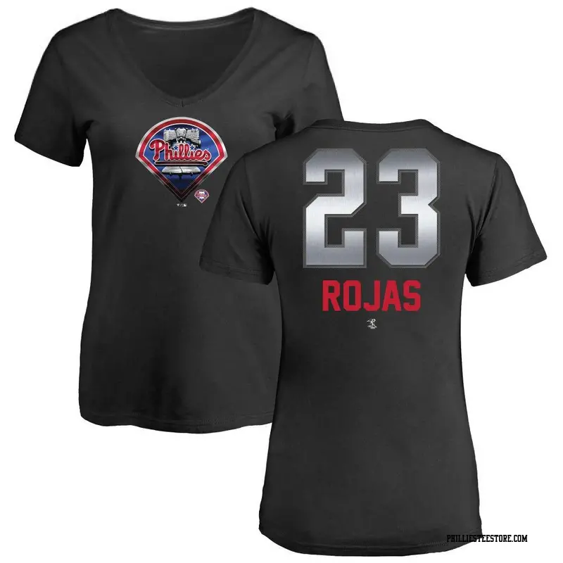 Women's Philadelphia Phillies ＃23 Johan Rojas Black Midnight Mascot V-Neck T-Shirt