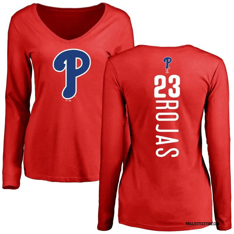Women's Philadelphia Phillies ＃23 Johan Rojas Red Backer Slim Fit Long Sleeve T-Shirt