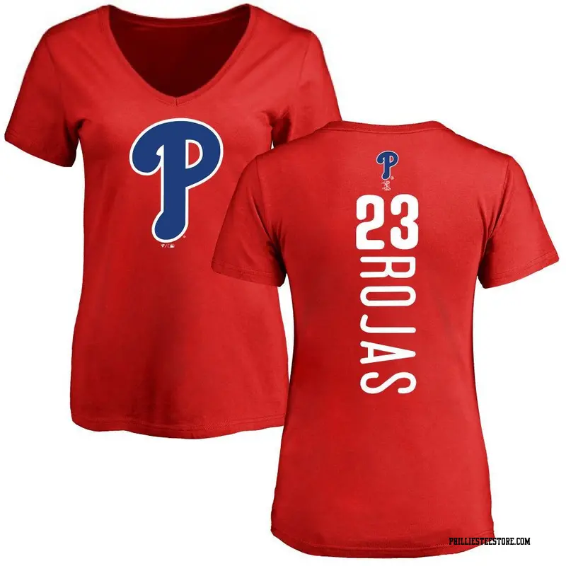 Women's Philadelphia Phillies ＃23 Johan Rojas Red Backer Slim Fit T-Shirt