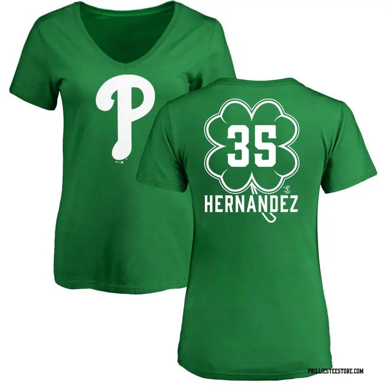 Women's Philadelphia Phillies ＃35 Carlos Hernandez Green Dubliner Name & Number V-Neck T-Shirt Kelly
