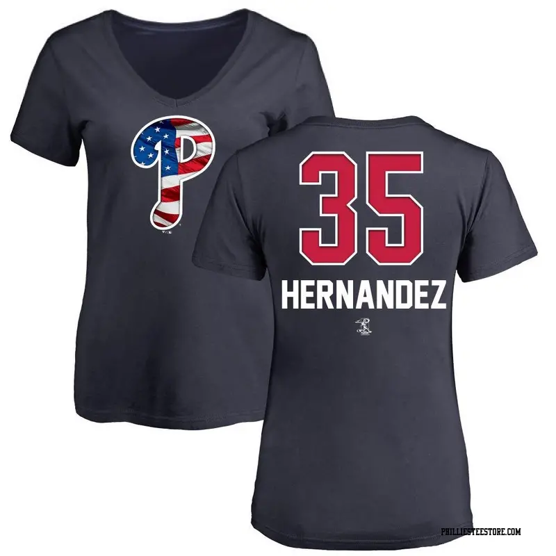 Women's Philadelphia Phillies ＃35 Carlos Hernandez Navy Name and Number Banner Wave V-Neck T-Shirt