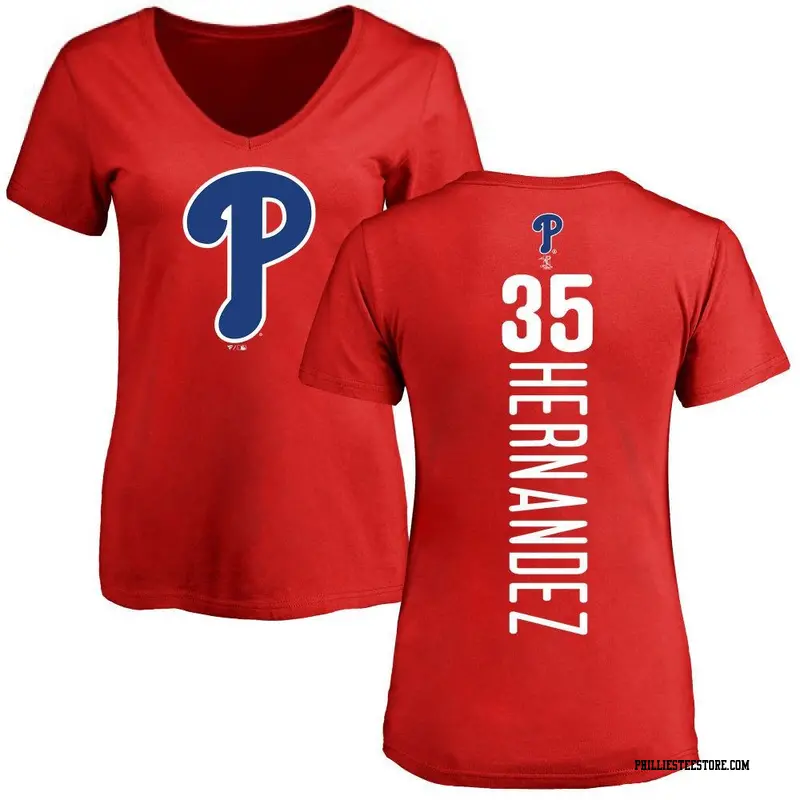 Women's Philadelphia Phillies ＃35 Carlos Hernandez Red Backer Slim Fit T-Shirt