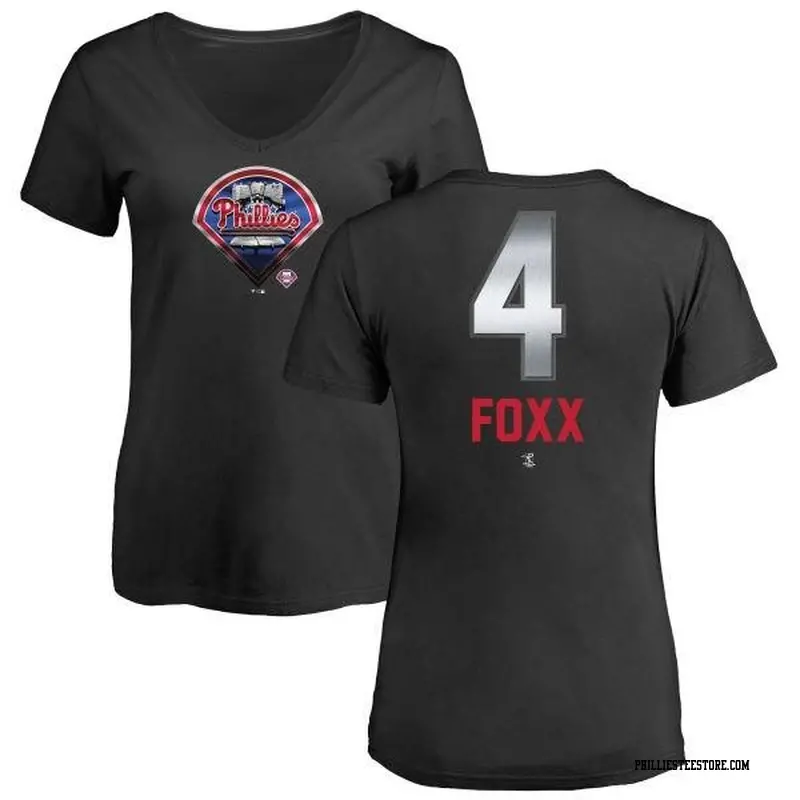 Women's Philadelphia Phillies ＃4 Jimmy Foxx Black Branded Midnight Mascot V-Neck T-Shirt
