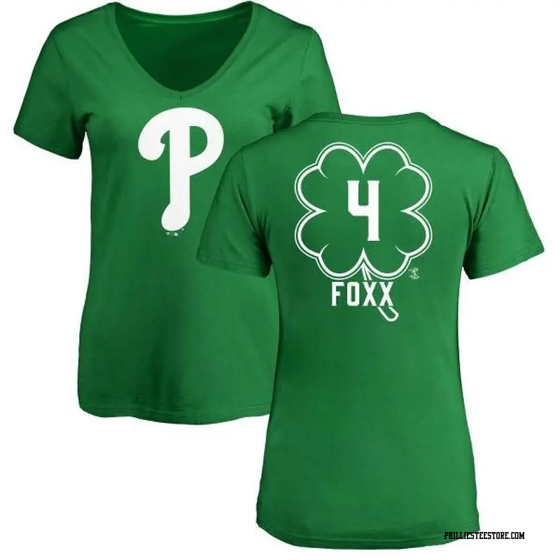 Women's Philadelphia Phillies ＃4 Jimmy Foxx Green Branded Dubliner Name & Number V-Neck T-Shirt Kelly
