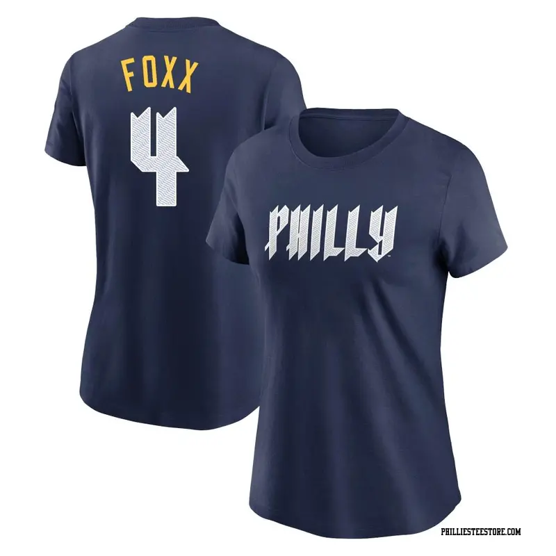 Women's Philadelphia Phillies ＃4 Jimmy Foxx Navy 2024 City Connect Fuse Name & Number T-Shirt