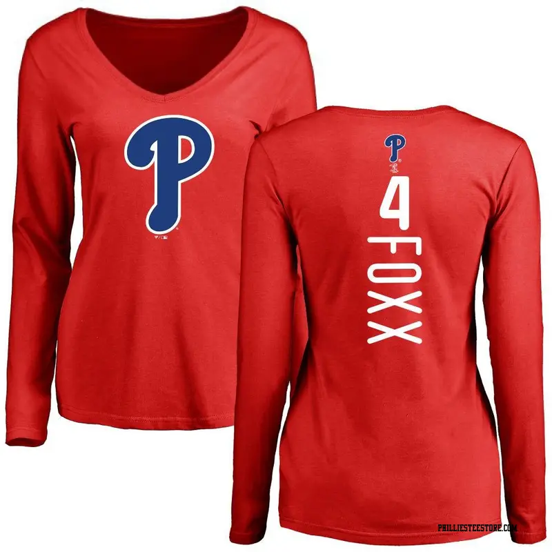 Women's Philadelphia Phillies ＃4 Jimmy Foxx Red Backer Slim Fit Long Sleeve T-Shirt