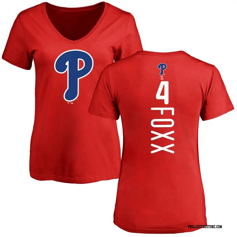 Women's Philadelphia Phillies ＃4 Jimmy Foxx Red Backer Slim Fit T-Shirt