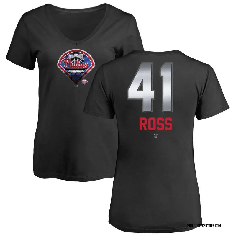 Women's Philadelphia Phillies ＃41 Joe Ross Black Midnight Mascot V-Neck T-Shirt