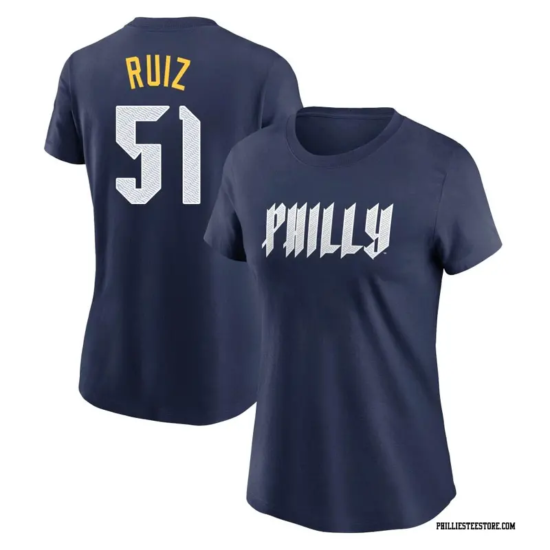 Women's Philadelphia Phillies ＃51 Carlos Ruiz Navy 2024 City Connect Fuse Name & Number T-Shirt