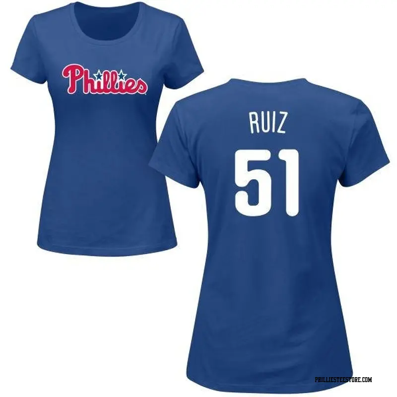 Women's Philadelphia Phillies ＃51 Carlos Ruiz Royal Roster Name & Number T-Shirt