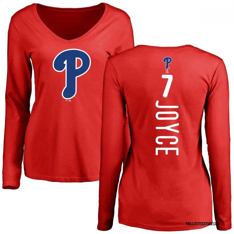 Women's Philadelphia Phillies ＃7 Matt Joyce Red Backer Slim Fit Long Sleeve T-Shirt