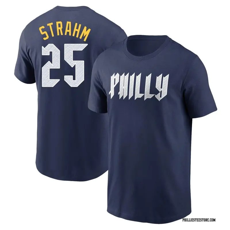 Youth Philadelphia Phillies ＃25 Matt Strahm Navy 2024 City Connect Fuse Name & Number T-Shirt